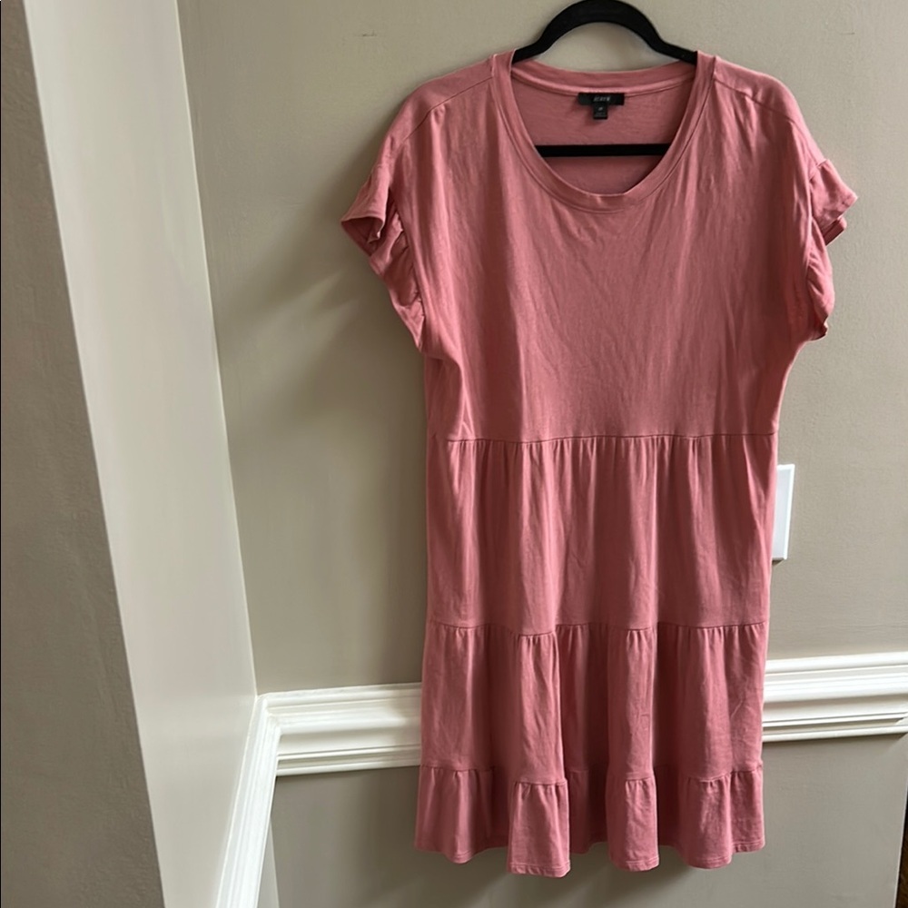 J Crew Tiered Dress In Broken in Cotton Jersey Weathered Rose Size Medium